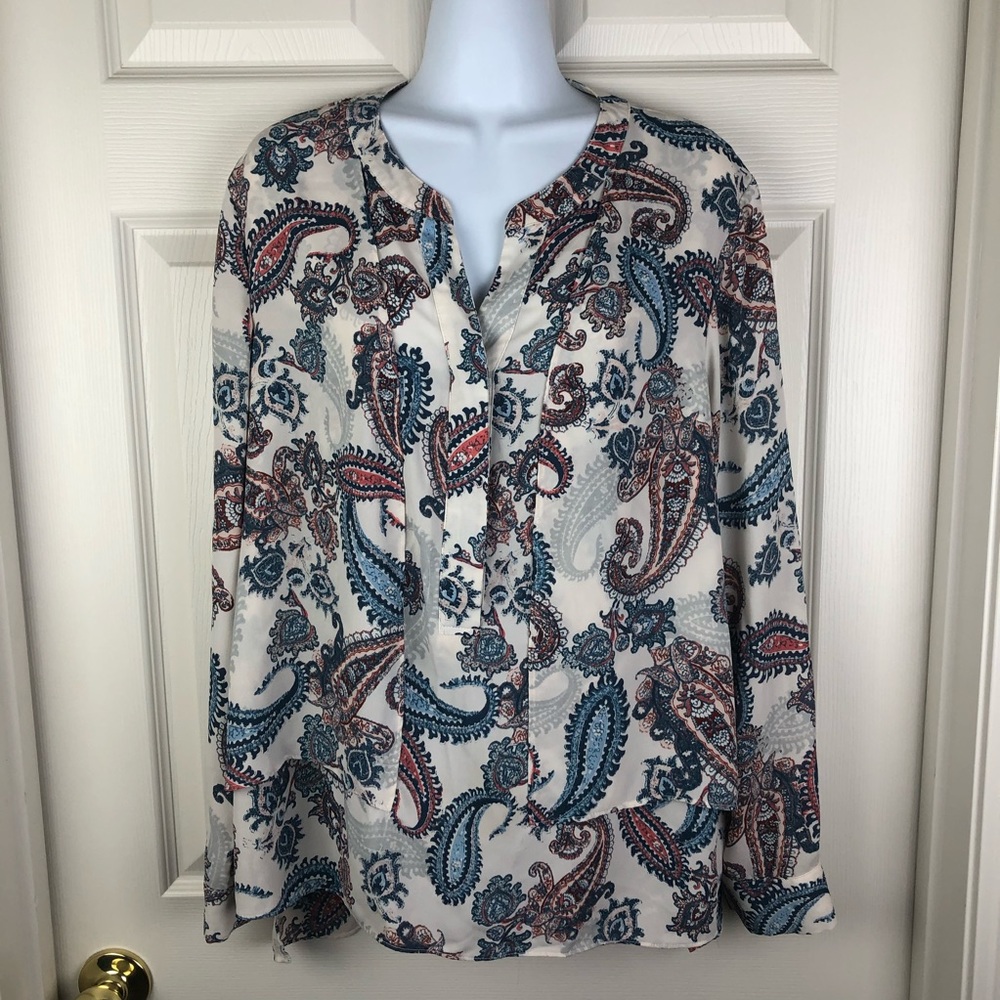 🌺Metaphor White Blue Paisley Printed Blouse Top